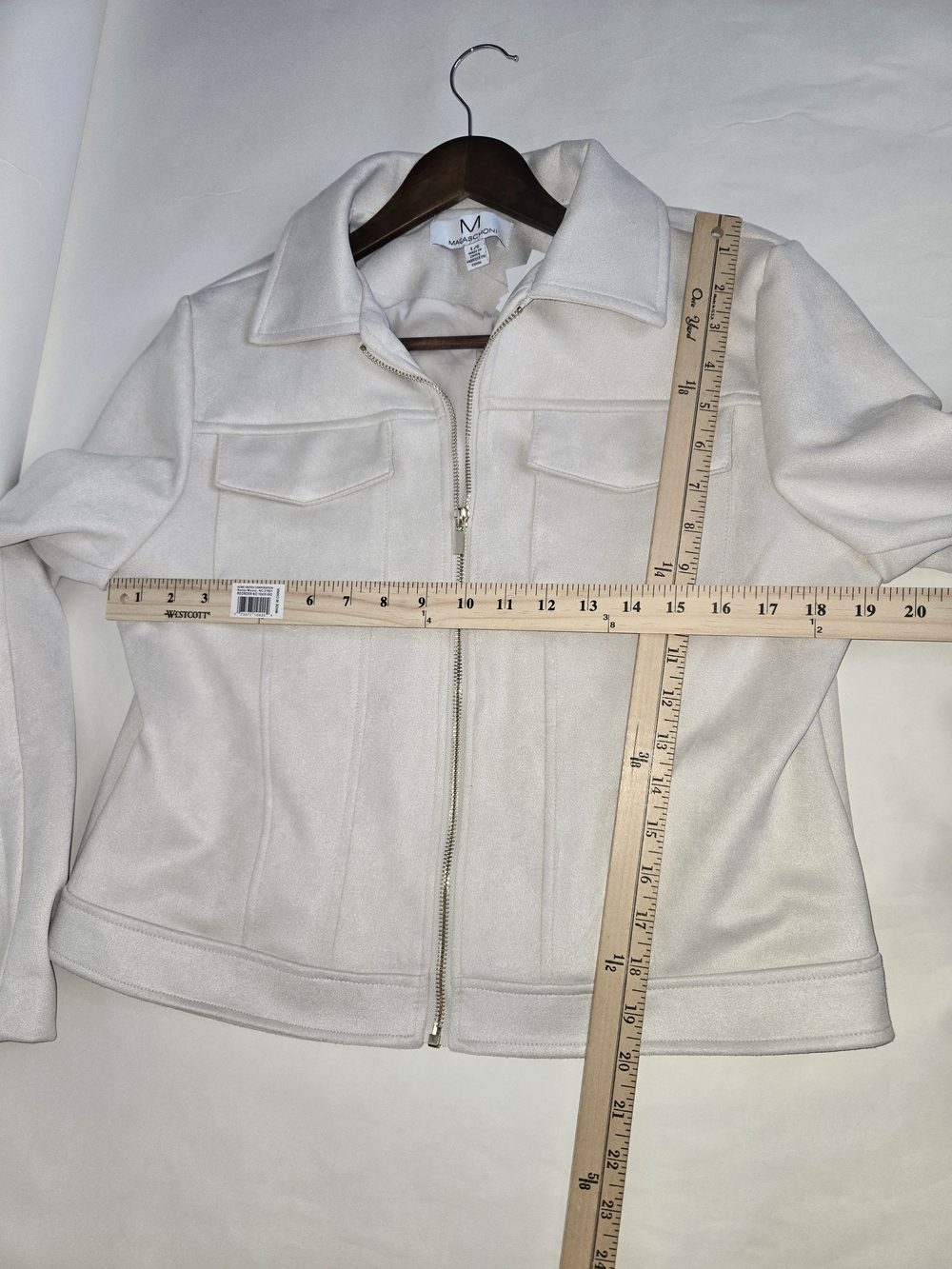 NWT Magaschoni Light Cream Zip-Up Super-Soft Faux Suede Leather Jacket Womens L - Picture 5 of 13